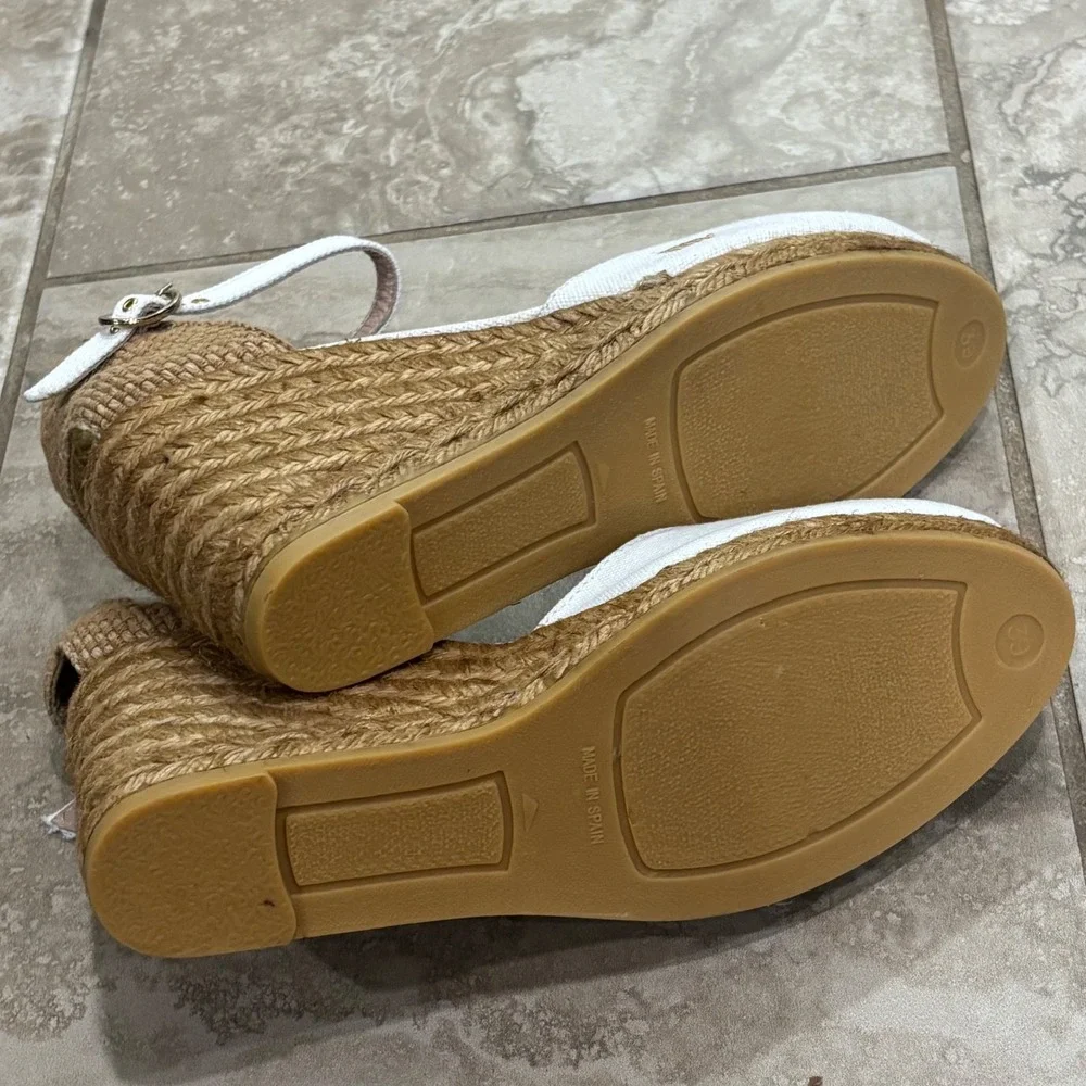 Viscata Barcelona White Canvas Espadrille Wedges Made in Spain Size 39